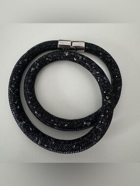 Swarovski Stardust Double Wrap Bracelet Black Crystal Mesh Silver Tone Clasp S